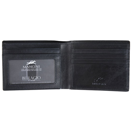 Mancini Bellagio RFID Genuine Leather Bi-fold Left Wing Wallet - Black