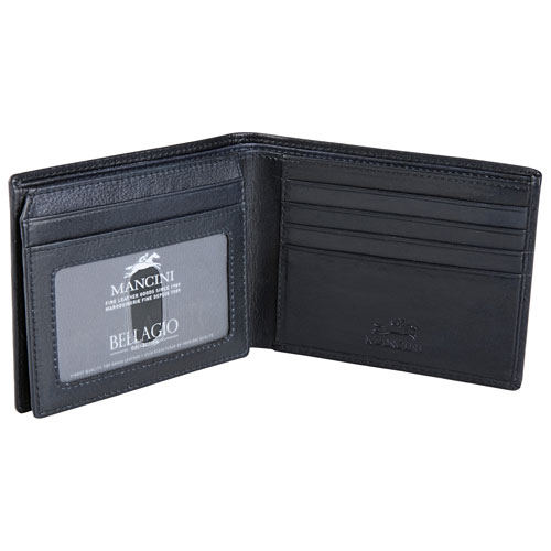 Mancini Bellagio RFID Genuine Leather Bi-fold Left Wing Wallet - Black