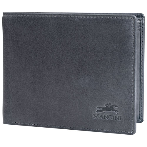 Mancini Bellagio RFID Genuine Leather Bi-fold Wallet with Coin Purse - Grey