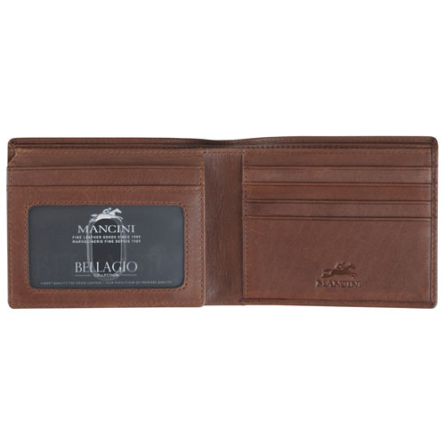 Mancini Bellagio RFID Genuine Leather Bi-fold Left Wing Wallet - Brown