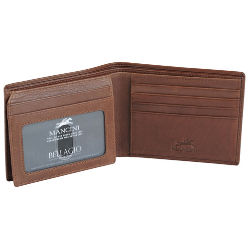 Mancini Bellagio RFID Genuine Leather Bi-fold Left Wing Wallet - Brown