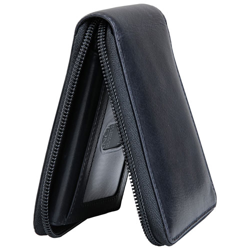 Mancini Bellagio RFID Genuine Leather Bi-fold Zipper Wallet - Black