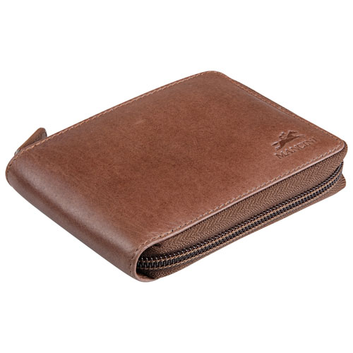 Mancini Bellagio RFID Genuine Leather Bi-fold Zipper Wallet - Brown