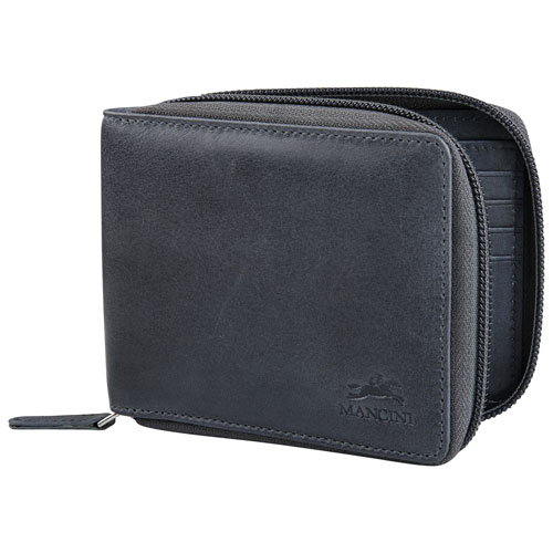 Mancini Bellagio RFID Genuine Leather Bi-fold Zipper Wallet - Grey