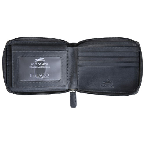 Portefeuille RFID à deux volets en cuir véritable avec fermeture à glissière Bellagio de Mancini - Gris