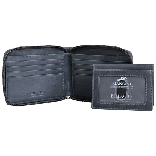 Portefeuille RFID à deux volets en cuir véritable avec fermeture à glissière Bellagio de Mancini - Gris