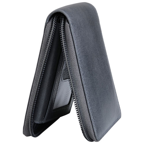 Mancini Bellagio RFID Genuine Leather Bi-fold Zipper Wallet - Grey