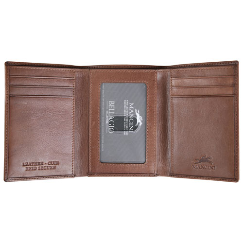 Portefeuille RFID à trois volets en cuir véritable Bellagio de Mancini - Brun