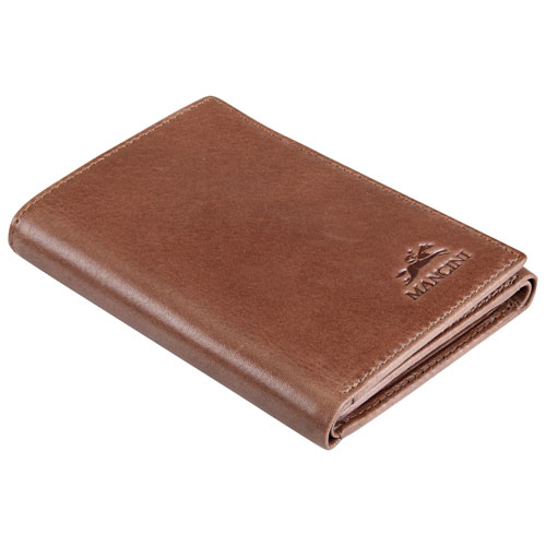 Portefeuille RFID à trois volets en cuir véritable Bellagio de Mancini - Brun