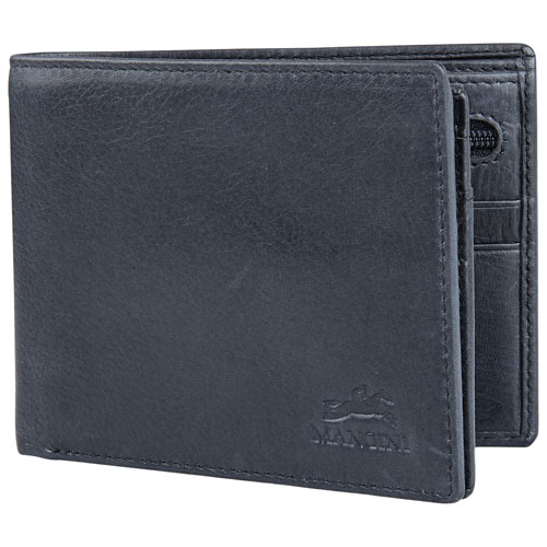 Mancini Bellagio RFID Genuine Leather Bi-fold Wing Zipper Wallet - Black
