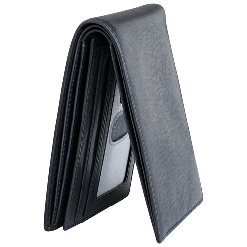 Mancini Bellagio RFID Genuine Leather Bi-fold Wing Zipper Wallet - Black