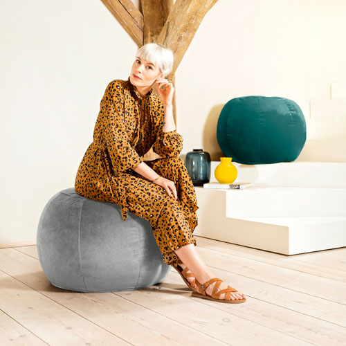 Pouf en velours de polyester Plump de Gouchee Home - Argenté