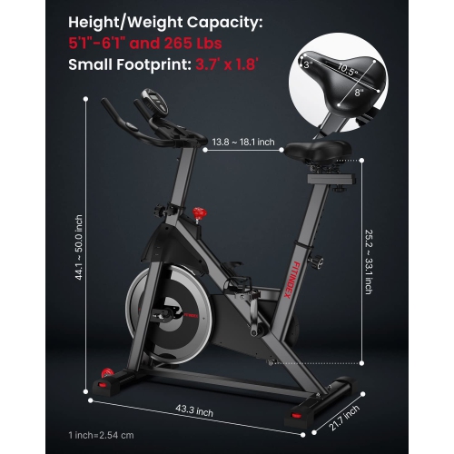 FITINDEX Adjustable Exercise Bike, Magnetic Resistance, Silent Belt, Indoor Spin Bike with 40 LB Flywheel