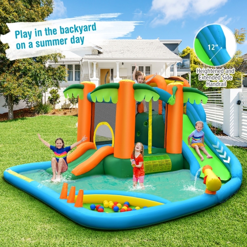 Costway Inflatable Water Slide Park Kid Bounce House w/Upgraded Handrail Blower Excluded