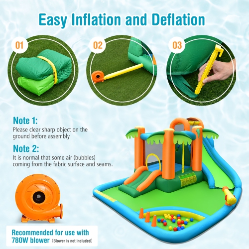 Costway Inflatable Water Slide Park Kid Bounce House w/Upgraded Handrail Blower Excluded
