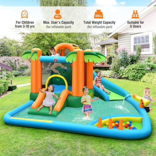 Costway Inflatable Water Slide Park Kid Bounce House w/Upgraded Handrail Blower Excluded