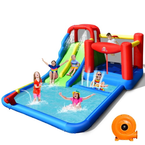 Costway Inflatable Water Slide Kids Jumping Bounce Castle w/ Ocean Balls & 780W Blower