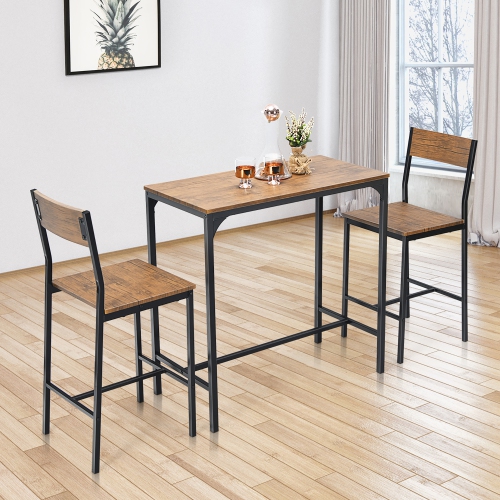 Costway 3PCS Bar Table Set Industrial Counter Height Dining Table Set w/2 Stools