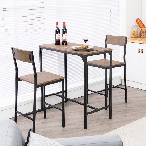 Costway 3PCS Bar Table Set Industrial Counter Height Dining Table Set w/2 Stools