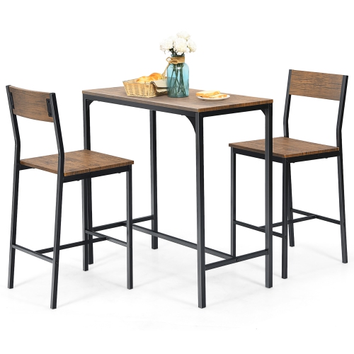 Costway 3PCS Bar Table Set Industrial Counter Height Dining Table Set w/2 Stools
