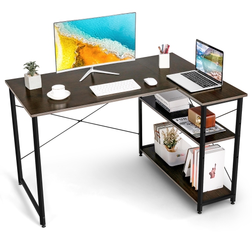 COSTWAY  48" Reversible L Shaped Computer Desk Home Office Table Adjustable Shelf