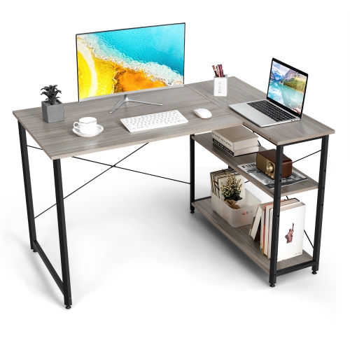 COSTWAY  48" Reversible L Shaped Computer Desk Home Office Table Adjustable Shelf