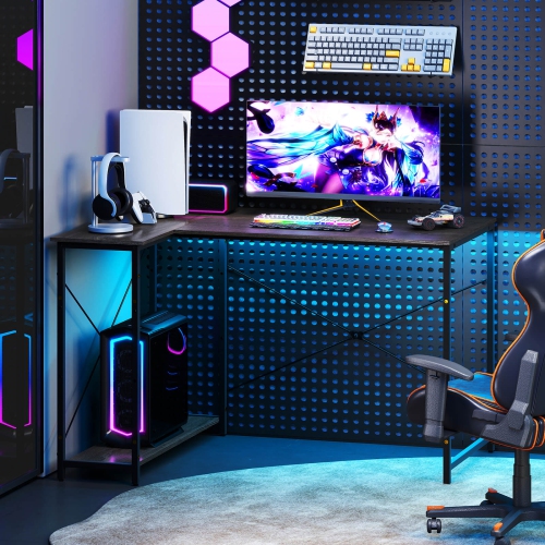 Costway 48" Reversible L Shaped Computer Desk Home Office Table Adjustable Shelf