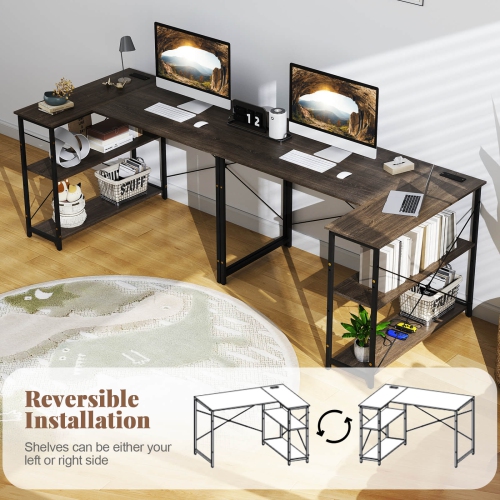 Costway 48" Reversible L Shaped Computer Desk Home Office Table Adjustable Shelf