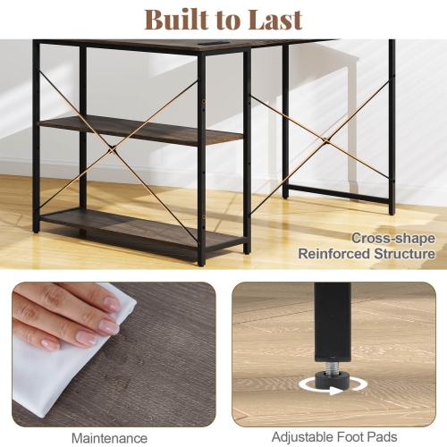 Costway 48" Reversible L Shaped Computer Desk Home Office Table Adjustable Shelf