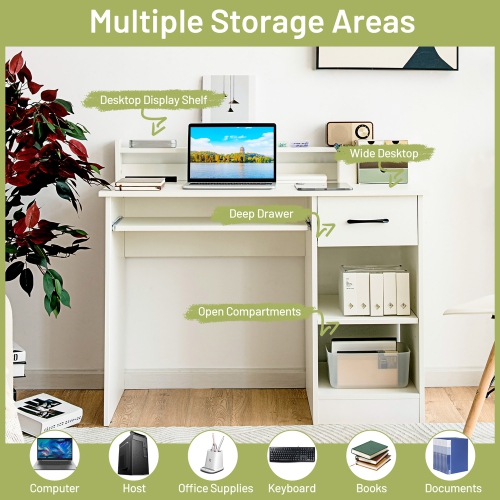 Costway 22" Wide Computer Desk Writing Study Laptop Table w/ Drawer & Keyboard Tray