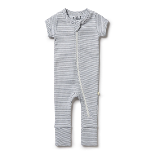 Wilson+Frenchy Organic Cotton Striped Short Sleeve Zipsuit - Rain Drop