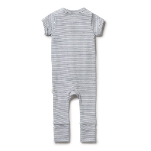 Wilson+Frenchy Organic Cotton Striped Short Sleeve Zipsuit - Rain Drop