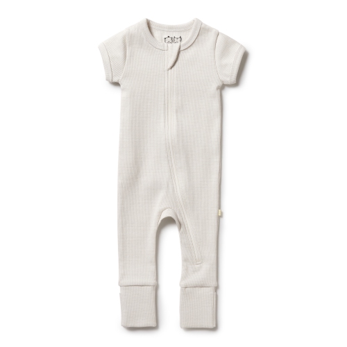 Wilson+Frenchy Organic Cotton Striped Short Sleeve Zipsuit - Clay