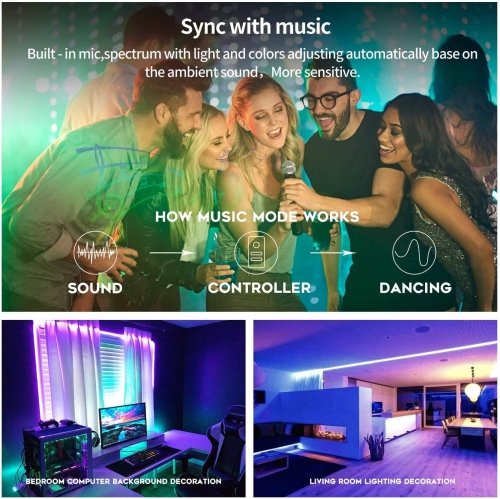 5050 Veilleuses à bande LED, 32,8 pieds RGB Gaming WiFi Bande LED à changement de couleur Fonctionne avec Alexa et Google Home, Éclairage sous le