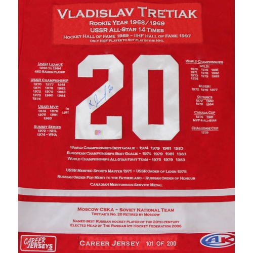 Vladislav Tretiak Career Jersey Autographed - LTD ED 200 - USSR