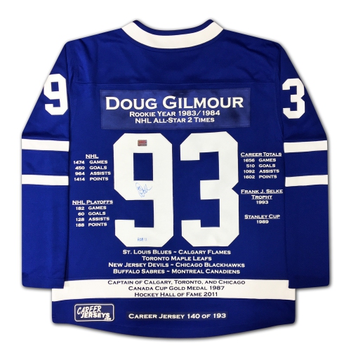 Doug Gilmour Career Jersey Signed Ltd Ed 193 - Toronto Maple Leafs