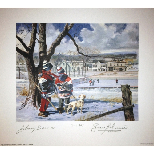 AUTOGRAPH AUTHENTIC  Let's Ask Lithograph, Signed By Johnny Bower & Jean Beliveau (9.5" By 8.5")