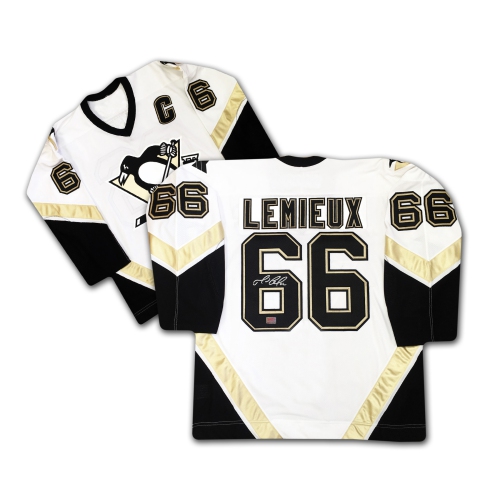 Mario Lemieux - Maillot blanc dédicacé des pingouins de Pittsburgh