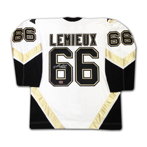 Mario Lemieux - Maillot blanc dédicacé des pingouins de Pittsburgh