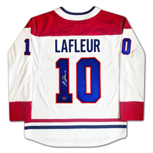 Chandail blanc des Canadiens de Montréal dédicacé par Guy Lafleur