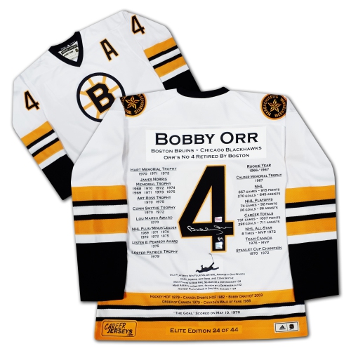 CAREER JERSEYS  Bobby Orr Signed Career Jersey Boston Elite Edition Of 44 In White