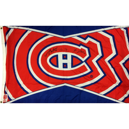 AUTOGRAPH AUTHENTIC  Signed Flag, Lafleur, M. Richard, Beliveau, H. Richard