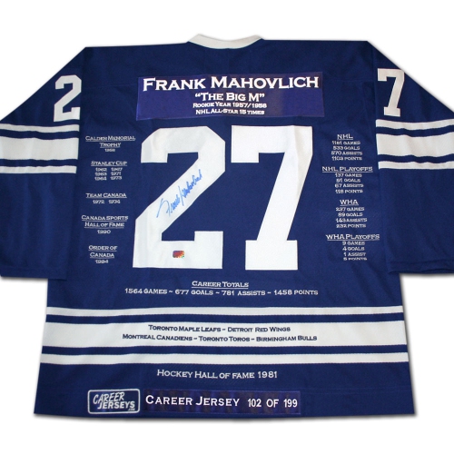 Frank Mahovlich Career Jersey SignedLtd Ed 199 - Toronto Maple Leafs