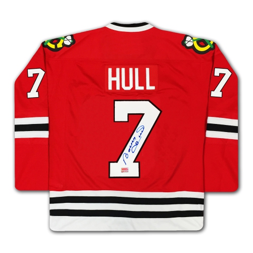 Bobby Hull Number 7 Signed Red Chicago Blackhawks Jersey