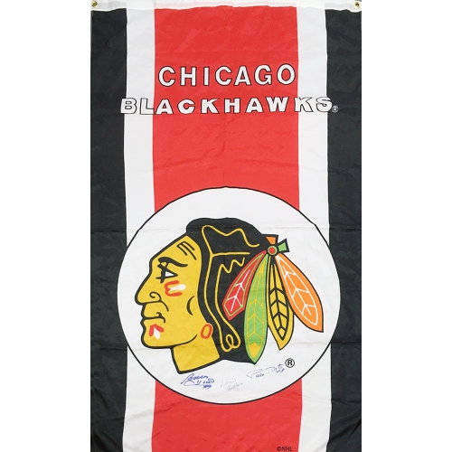 Signed Bobby Hull, Dennis Hull, Pierra Pilote Flag