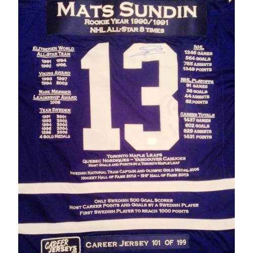 Mats Sundin Career Jersey Signed - LTD ED 199 - Toronto Maple Leafs