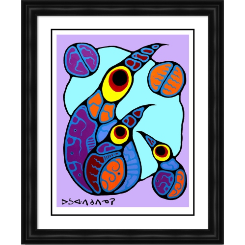 AUTOGRAPH AUTHENTIC  Norval Morrisseau Limited Edition Print "family Of Birds"