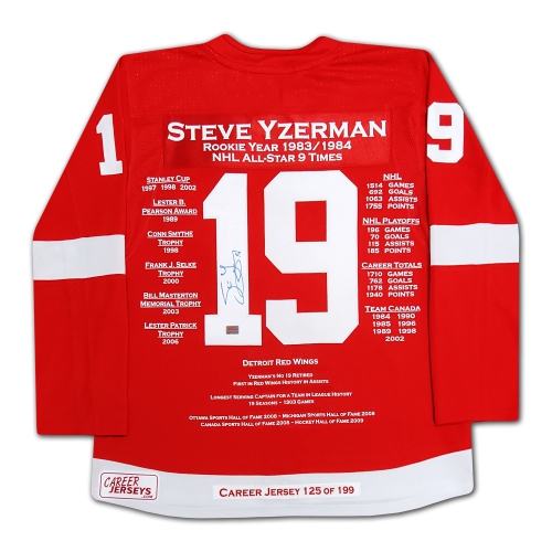 Steve Yzerman Career Jersey Signed - LTD ED 199 - Detroit Red Wings