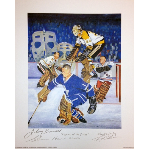 AUTOGRAPH AUTHENTIC  Legends Of The Crease Lithograph - 4 Autographs (11" By 9")
