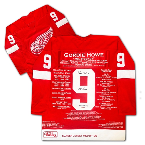 CAREER JERSEYS  Gordie Howe Career Jersey Signed - Ltd Ed 199 - Detroit Wings In Red